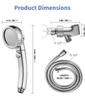 High Pressure Handheld Shower Head With On Off Switch Detachable Hose And 3 Spray Modes Shower Massager Pause Button dimensions