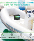 Compact Twelve Point Eight Volt 100Ah LiFePO4 Battery Mini Group 24 on boat with 100A BMS and low temp protection