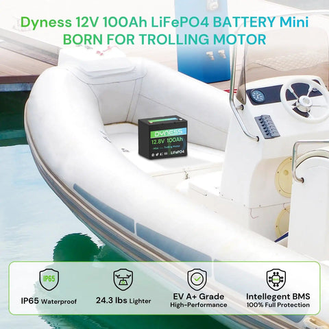 Compact Twelve Point Eight Volt 100Ah LiFePO4 Battery Mini Group 24 on boat with 100A BMS and low temp protection