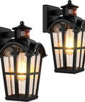 Two Pack Motion Sensor Outdoor Wall Lights Dusk To Dawn Waterproof Exterior Lanterns For Porch Garage Doorway And Backyard Black Finish With Wide 220 Degree Detection And Up To 40 Feet Range