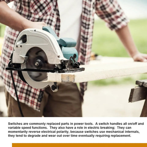 Swap These Two Rock Solid Electric Trigger Switches Into Your Tool Box features a circular saw cutting wood at a construction site.
