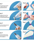 Step-by-step guide to using converter with flexible silicone piping bags from Badass 112 Piece Baking Decorating Kit.