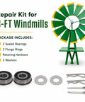 Components of All In One Bearings Repair Kit for 8 ft Lawn Garden Windmill Fan Hub 1/2 Inch ID x 1 3/8 Inch OD displayed
