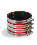 Beefy Stainless Steel No Hub Cast Iron Drain Coupling With Red Shield For 3 Inch Pipe DWV Piping Easy Identification During Install Leak Resistant Durable Clamp Connection Heavy Duty Plumbing Fitting, 3-inch coupling