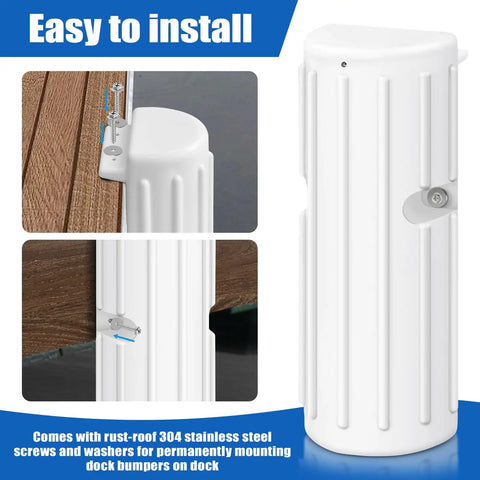 Boat Dock Bumpers And Fender Guards For Edge And Side Protection in white with 304 stainless hardware installed on dock