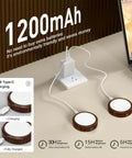 Rechargeable Wireless Puck Lights With Remote Control, Sweet Smooth Glow Under Cabinet Lighting, 3 Color Dimmable Peel And Stick Pad For Kitchen Counter Closet Shelf 2 Pack shown charging with USB Type-C.