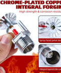 10 Piece Pendent Fire Sprinkler Heads With Slick Chrome Plating And Real Half Inch Npt Threads For Knockout 155 Degree Heat Response And Straight Up Fast Activation In Heavy Duty Builds close-up showing chrome-plated copper construction and spray head design.
