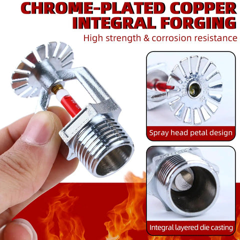Two Pack Slick Copper Chrome Fire Sprinkler Heads Built Tough With A Quick 1 2 Inch Npt Fit And 155 Degree Fast Response Bulb close-up detail showing chrome-plated design and threaded connector.