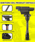 Detailed view of ignition coil from Ignition Coil Kit With Four Iridium Spark Plugs And Wire Set For Chrysler Sebring Dodge Stratus Mitsubishi Eclipse