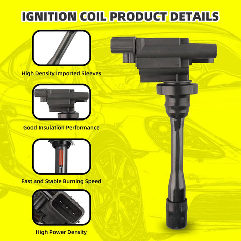 Detailed view of ignition coil from Ignition Coil Kit With Four Iridium Spark Plugs And Wire Set For Chrysler Sebring Dodge Stratus Mitsubishi Eclipse