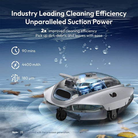 Automatic Cordless Pool Vacuum With Beast Mode Suction And Smart Navigation For Above Ground Flat Pools Up To 850 Sq Ft in water.