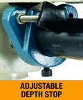 Manual Bead Roller For Metalworking with adjustable depth stop, close-up of steel construction