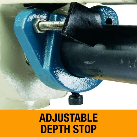 Manual Bead Roller For Metalworking with adjustable depth stop, close-up of steel construction
