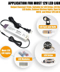 Dimmable 50W LED Driver For Light Strips And Accent Lighting 110V AC To 12V DC Transformer with LED application examples.