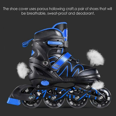 Adjustable Light Up Inline Skates For Kids And Adults Dope Roller Blades with breathable black and blue design