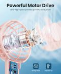 Exploded view of powerful motor drive in Mini Portable Handheld Fan With Base 3 Speed USB Rechargeable Dual Use Desk And Personal Fan Pink