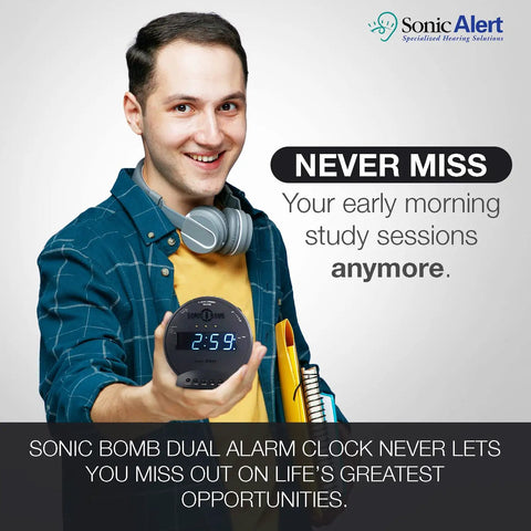 Heavy Duty Alarm Clock For Stubborn Sleepers With Rock Solid Bed Shaker Glaring Red Strobe Lights Serious Sonic Punch Adjustable Dual Morning Wake Calls With Backup Battery Reserve