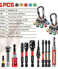 21Pcs Bit Holder Key Chain Set With One Quarter Inch Hex Shank One Handed Quick Change Release Drill Extension Step Drill Includes Impact Bits