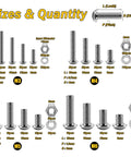 Massive 900Pcs Metric Screw Kit With M3-M6 Button Head Hex Screws, nuts, washers, 8-20mm fasteners, size chart image