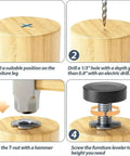 Installation steps for Adjustable Furniture Feet For Tables And Chairs With Leveling Posts, Silent Operation, Scratch-Resistant Anti-Slip Leg Covers.
