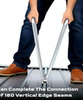 Person using 2 In 1 Hand Seamer And Roofing Tool For Standing Seam Metal Panels on metal roof.