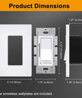 Dimensions of 10 Pack Digital Dimmer Switch With LED Indicator, screwless wall plate, single pole or 3 way, UL listed, white