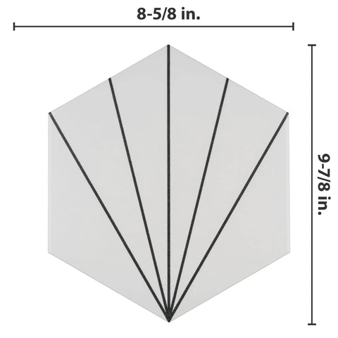 Hex Blanco Porcelain Floor And Wall Tile Dope White Hex Tile 8 5 Eighths By 9 7 Eighths Inches with black detail lines.
