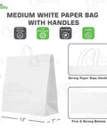 Large White Kraft Paper Bags With Handles 13x7x17 Inches 200 Count Durable Reusable Shopping Gift Bags Go To Party Retail