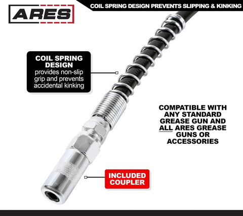 12 Inch Grease Gun Flex Hose With 4500 PSI Working Pressure Heavy Duty Coupler Included Coil Spring Non Slip Grip Prevents Kinking Durable Flexible Hose For Easy Lubrication In Tight Spots with coupler