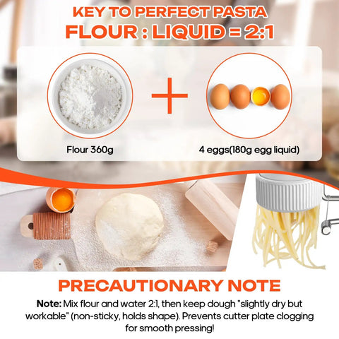 Upgrade Your Pasta Game With This Gourmet Press Attachment For Stand Mixers Featuring 7 Interchangeable Plates To Make Spaghetti Bucatini Rigatoni Fusilli And Macaroni At Home Dinners, flour and egg ratio guide for pasta making