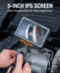 5-inch IPS screen on Two Way Articulating Borescope With Light For Auto Maintenance And Diagnostics displaying engine part view.