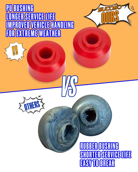Dodge Ram 1500 Sway Bar End Link With PU Bushings Replacement, Beefed-Up Stabilizer Link For 2006-2024 Models, OE K80894, Reduces Body Roll, Eliminates Clunking Noise, Beats Vibration, Improves Cornering And Ride Confidence, red PU bushings compared with worn rubber bushings