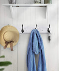 White Wall Mounted Coat Rack With Four Heavy Duty Hooks 17 Inch Wooden Modern Hanger For Coats Keys Bags And More Zinc Alloy Construction