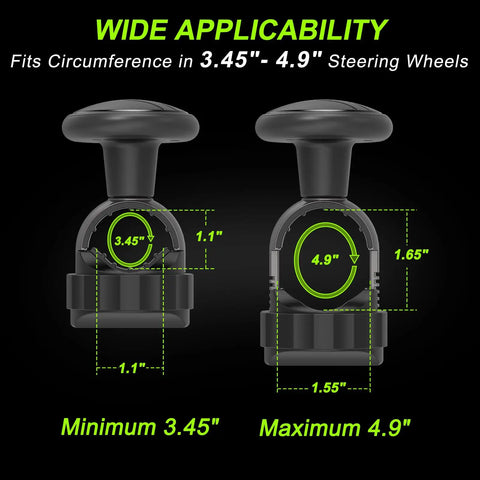 Diagram showing Tool Free Steering Wheel Knob Spinner With Metal Bearing No Tools Needed Quick Install Fits 3.45 To 4.9 Inch Steering Wheels