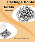50 Pack M6 Hex Nuts Stainless Steel 304 With Hex Drive Metric M6x1 Threads DIN934 Right Hand Replacement Fasteners in box