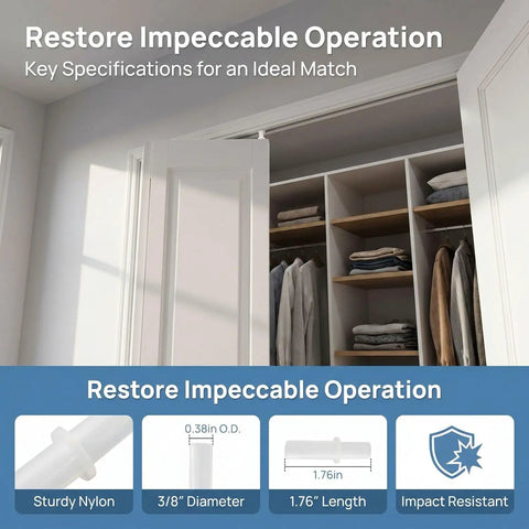 Bi-fold closet doors with Beefed Up Bi Fold Door Top Pivot And Guide Replacement Hardware Kit Three Eighths Inch OD visible