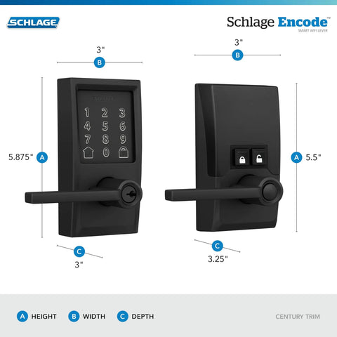 Smart Lock With Lever Handle And Touchscreen Keypad WiFi Connected For Keyless Entry App Control Works With Alexa And Google Home Airbnb Ready Matte Black Finish Seamless Setup And Remote Access From Anywhere front and side view.