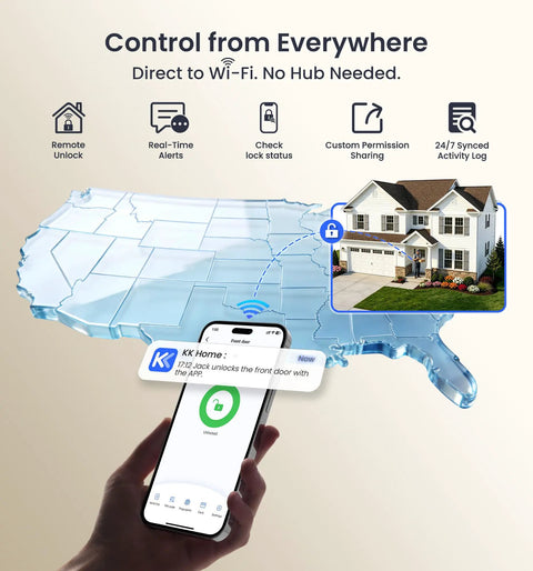 Slick WiFi Smart Lever Lock With Nonkeyed Deadbolt Matte Black For Front Door Security Zero Hassle Keyless Entry features smart control from a phone.