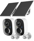 Solar Powered Wireless Outdoor Security Camera Set 2 Pack 2.4GHz WiFi Motion Detection Color Night Vision Spotlight Instant Alerts