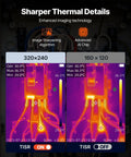 Beast Mode Thermal Imaging Camera With 320x240 TISR Super Resolution And 2MP Visual Camera, 25Hz Refresh Rate, side-by-side resolution comparison.