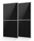 N-Type 18BB Bifacial Solar Panels, 2 Pack, 195W 12V Monocrystalline, 25 Percent High Efficiency, angled view with aluminum frame