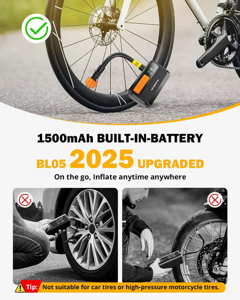 Pocket Electric Bike Pump With Gauge 120 PSI Brushless Motor 1500mAh Battery Ultra Fast On The Go Inflation For Road MTB City And E Bikes Compact Portable Tire Inflator For Any Adventure