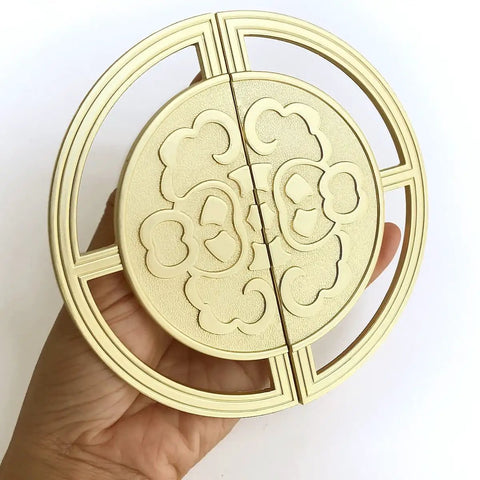 Gold Retro Style Brass Cabinet Pull Handles 2 Pack For Cabinets Closets And Drawers Round Old School Pull Knobs With Auspicious Cloud Geometric Pattern in hand