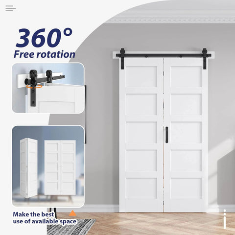 Double 24x84 Bi Fold Barn Doors White with 52 Inch Hardware Kit Waterproof PVC Surface for Closet, installed view