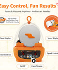Front view of Beginner Rock Tumbler Kit With 4-Stage Silicon Carbide Grit, Leak-Proof Polisher, showing controls and display
