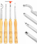 Pro Grade Carbide Wood Turning Tools For Lathe, 9 Piece Set Including Rougher, Finishers, Detailer, Replacement Blades, And Beech Handles
