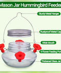 Hummingbird Feeder With Cute Mason Jar Design, Four Silicone Flower Ports, Top Fill, Leak-Proof, label details