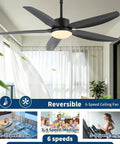 52 inch Outdoor Ceiling Fan with Light, IP65 Waterproof, 6 Speed Remote with black blades in bright room.