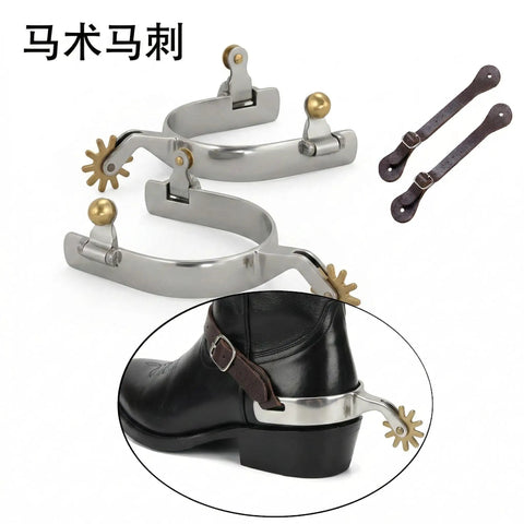 Two Piece Horse Spurs Set For Cowboy Boots With Adjustable Leather Spur Straps Western Equestrian Riding Spurs For Men And Women