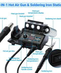 2 In 1 Soldering Iron And Hot Air Rework Station With LED Display And Fahrenheit Celsius Temperature Conversion, 750W Digital Power, Independent Or Dual Use For Soldering And Hot Air, Plus Standby Mode For Quick Setup For DIYers, showing components and labels